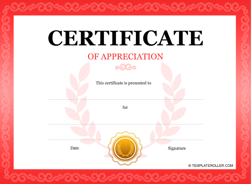 Red certificate of appreciation template