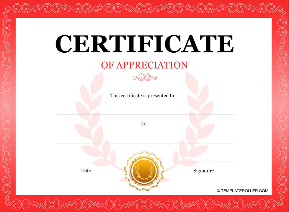 Certificate of Appreciation Template - Red Download Printable PDF ...