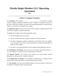 Document preview: Single-Member LLC Operating Agreement Template - Florida