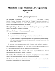 &quot;Single-Member LLC Operating Agreement Template&quot; - Maryland