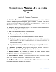 Document preview: Single-Member LLC Operating Agreement Template - Missouri