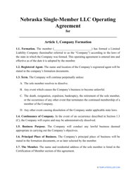 Single-Member LLC Operating Agreement Template - Nebraska