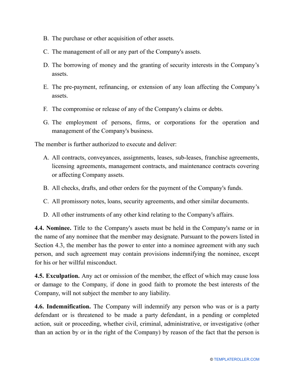 Single-Member LLC Operating Agreement Template - Nevada, Page 3