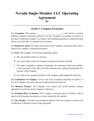 Document preview: Single-Member LLC Operating Agreement Template - Nevada