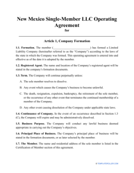 Document preview: Single-Member LLC Operating Agreement Template - New Mexico