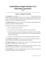 Document preview: Single-Member LLC Operating Agreement Template - North Dakota