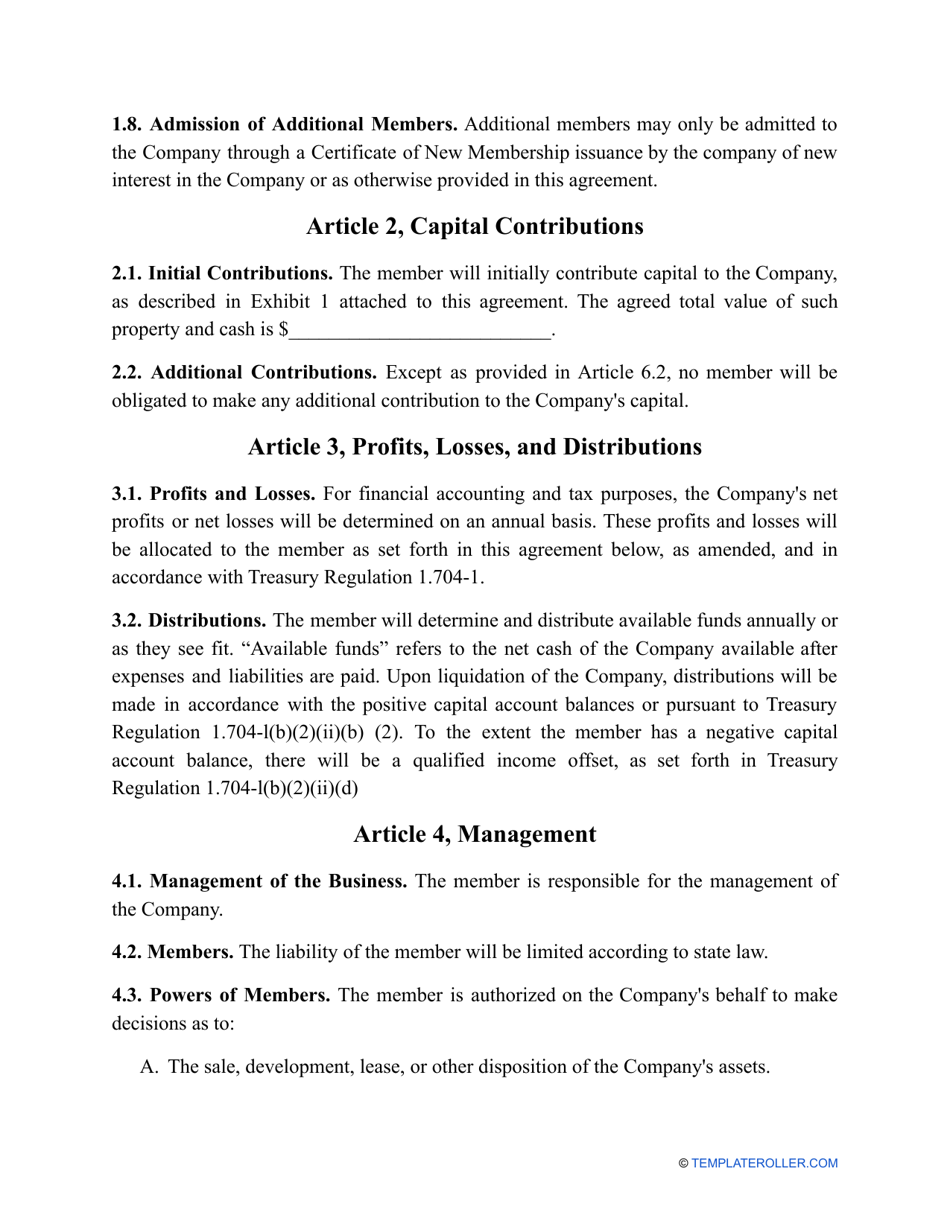 Single-Member LLC Operating Agreement Template - Oklahoma, Page 2