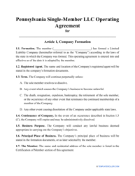 Document preview: Single-Member LLC Operating Agreement Template - Pennsylvania