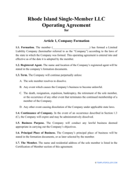 Document preview: Single-Member LLC Operating Agreement Template - Rhode Island