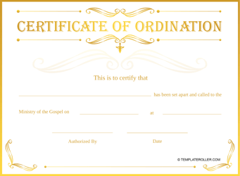 Document preview: Ordination Certificate Template - Gold