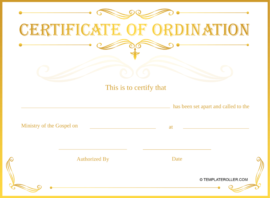 Ordination Certificate Template - Gold
