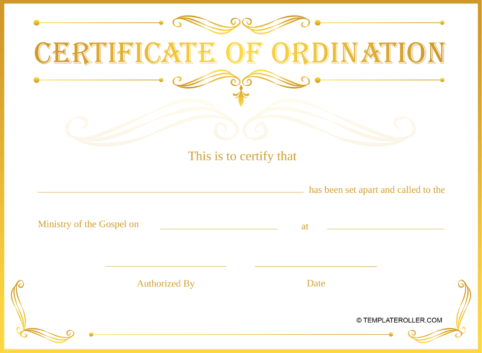Ordination Certificate Template Gold Download Printable Pdf