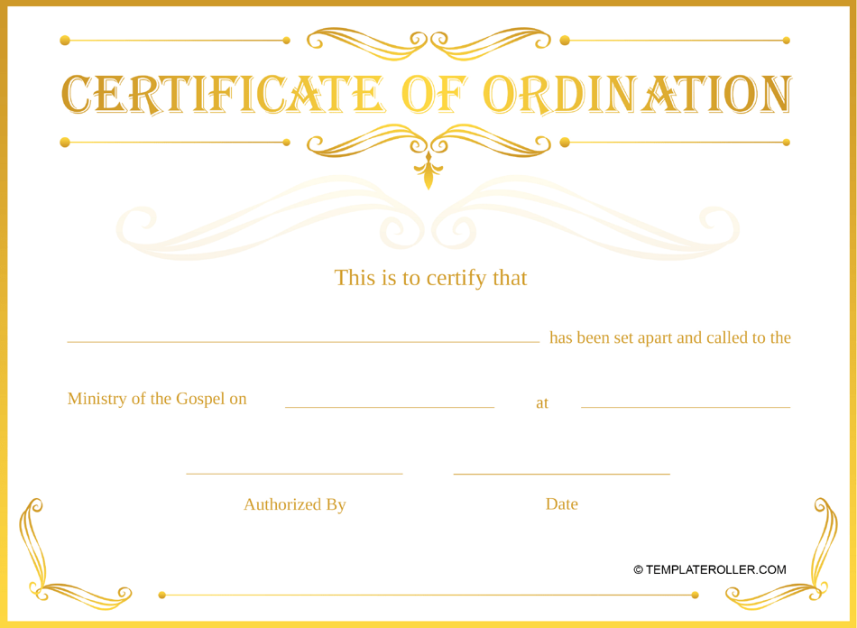 Ordination Certificate Template Gold Download Printable PDF