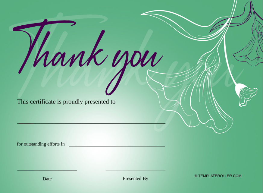Thank You Certificate Template - Green