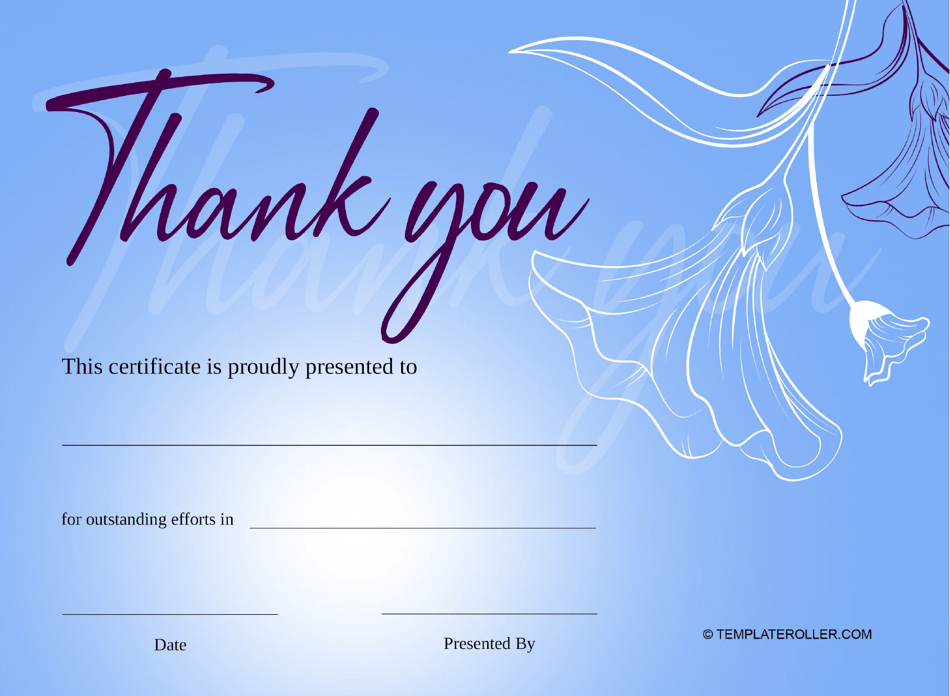 Thank You Certificate Template Blue Download Printable Pdf Templateroller 9835