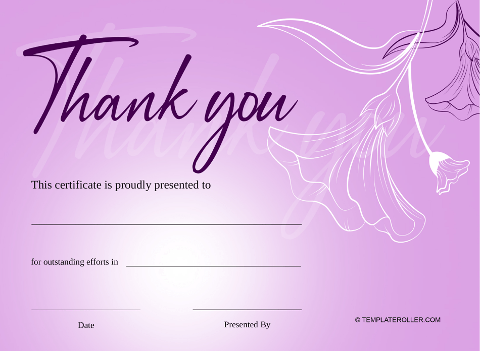 Thank You Certificate Template Pink Download Printable Pdf Templateroller 9912