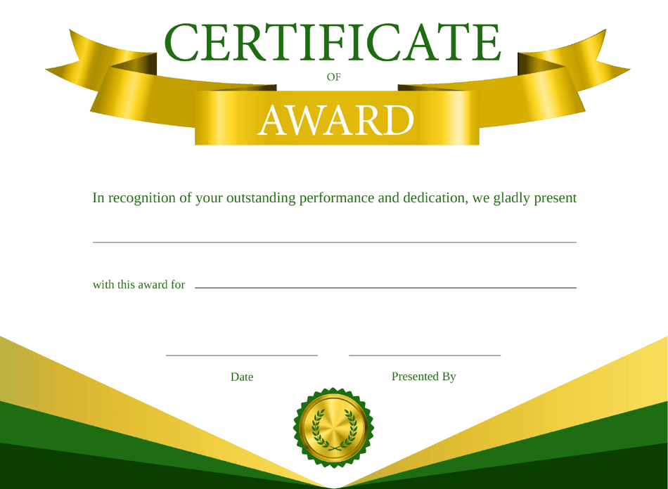 Award Certificate Template - Green Download Printable PDF | Templateroller