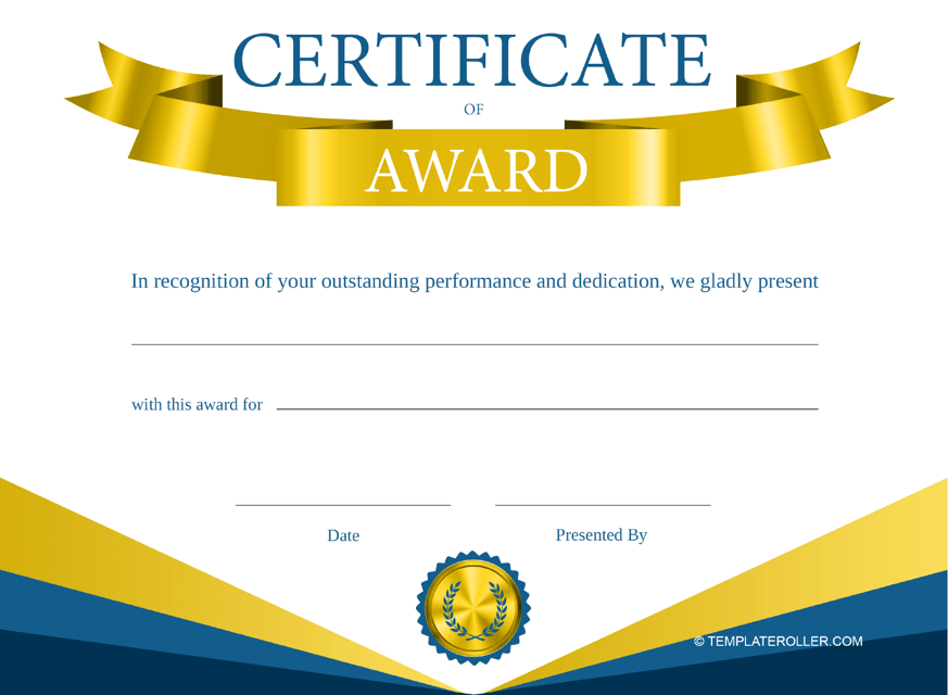 Award Certificate Template - Blue and Gold