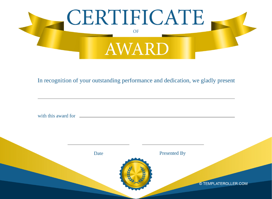 Award Certificate Template - Blue and Gold Download Printable PDF ...