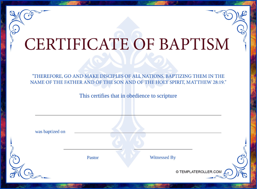 Baptism Certificate Template - Dark Blue