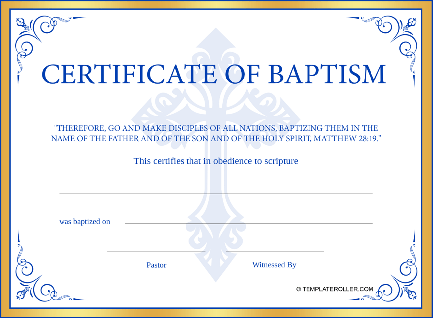 Baptism Certificate Template - Yellow