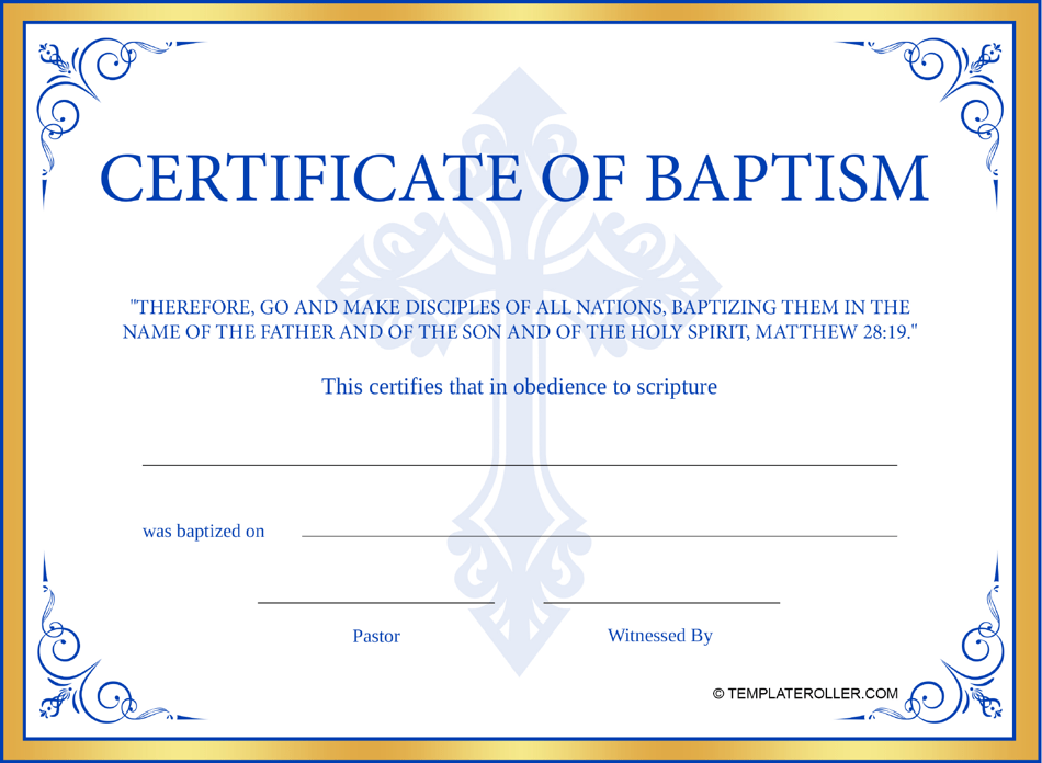 Yellow Baptism Certificate Template - TemplateRoller