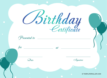 Document preview: Birthday Certificate Template - Blue