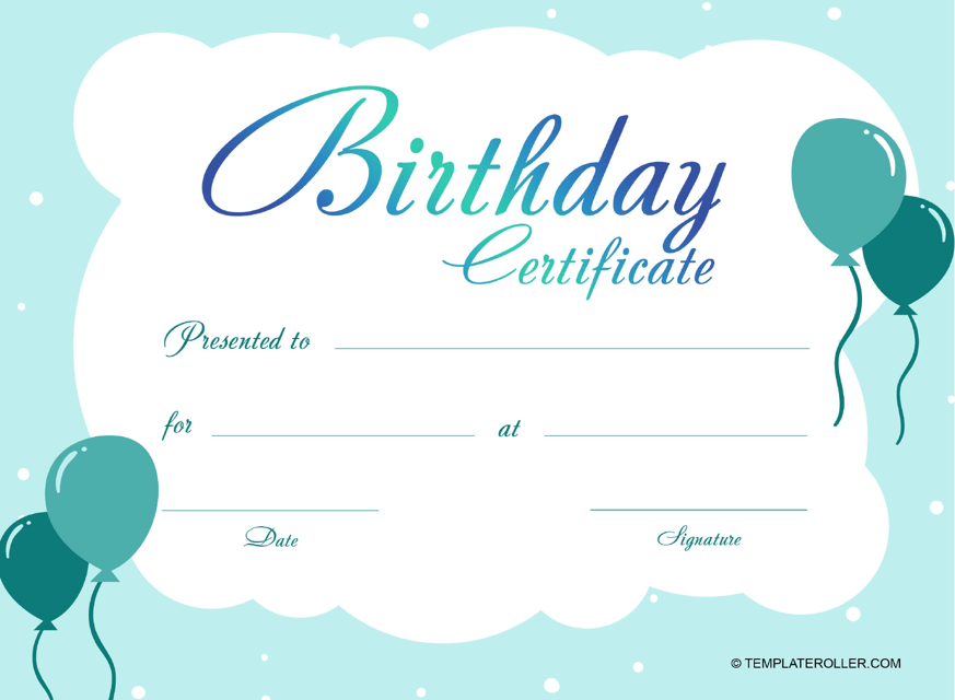 &quot;Birthday Certificate Template - Blue&quot; Download Pdf