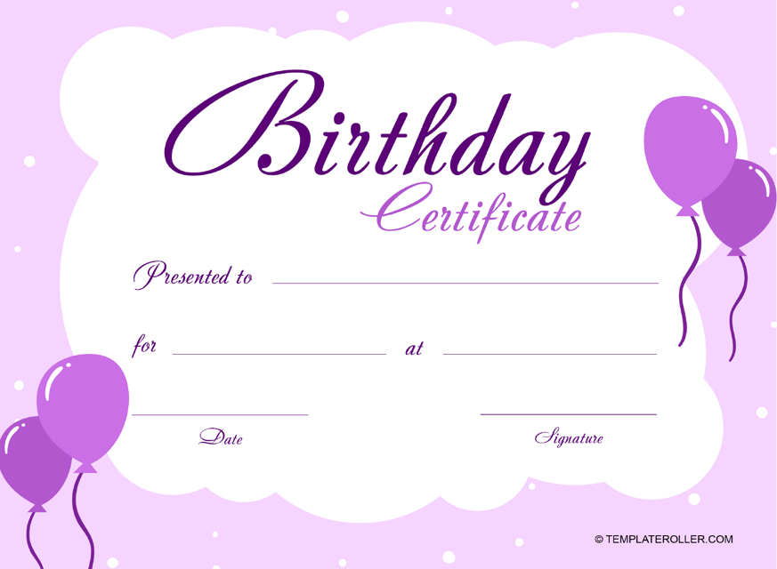 Birthday Certificate Template - Violet Download Pdf