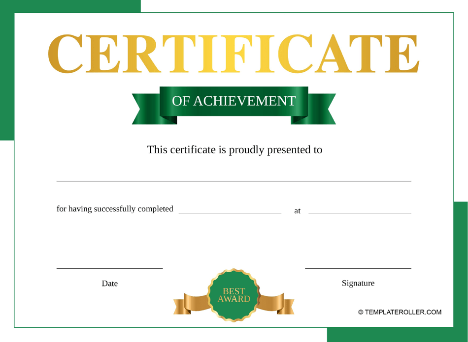 Certificate of Achievement Template - Gold and Green Download Printable ...