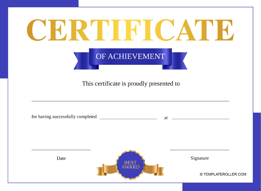 Certificate of Achievement Template - Blue