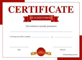 Document preview: Certificate of Achievement Template - Red