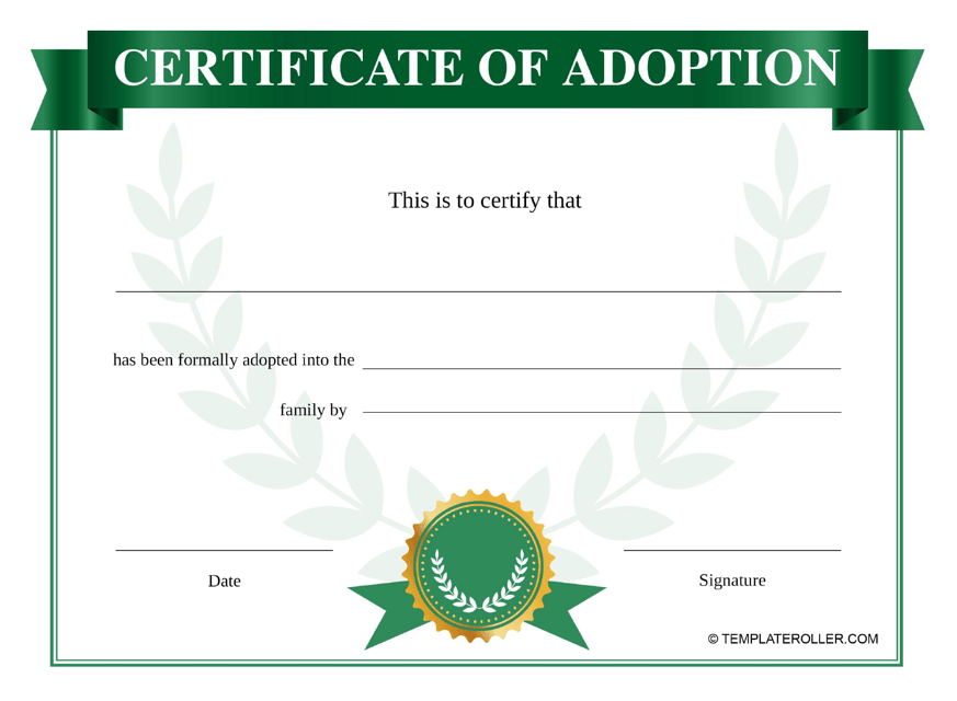 Certificate of Adoption Template - Green