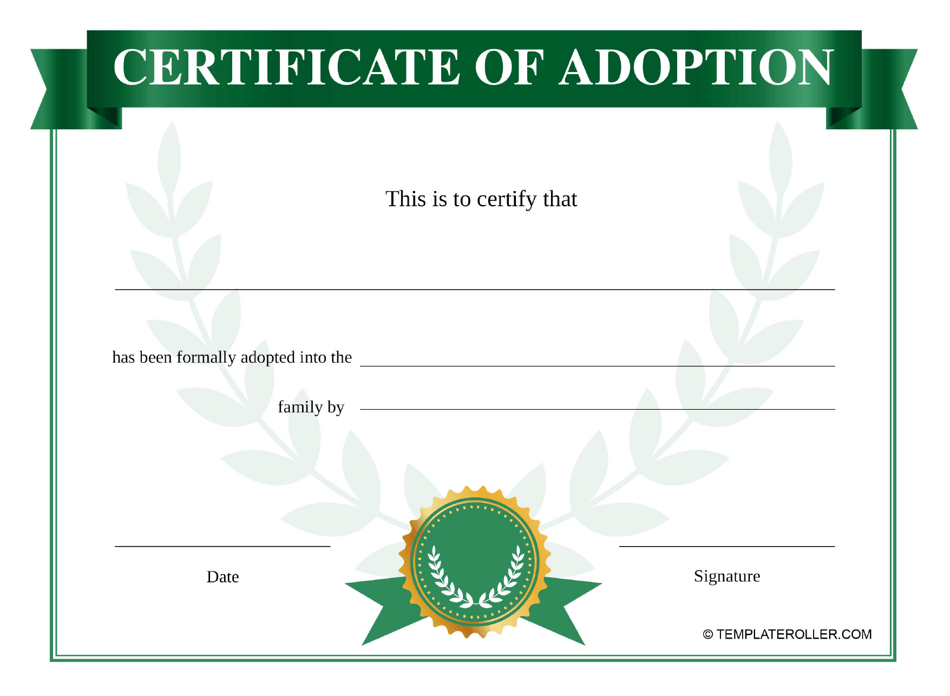Certificate of Adoption Template - Green Download Printable PDF ...