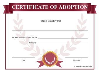Document preview: Certificate of Adoption Template - Red