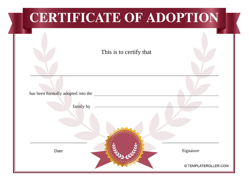 Certificate of Adoption Template - Red Download Pdf