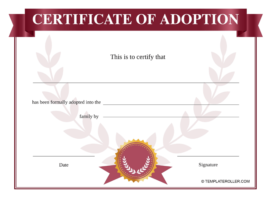 Certificate Of Adoption Template Red Download Printable PDF Certificate Of Adoption Template Red Download Printable PDF