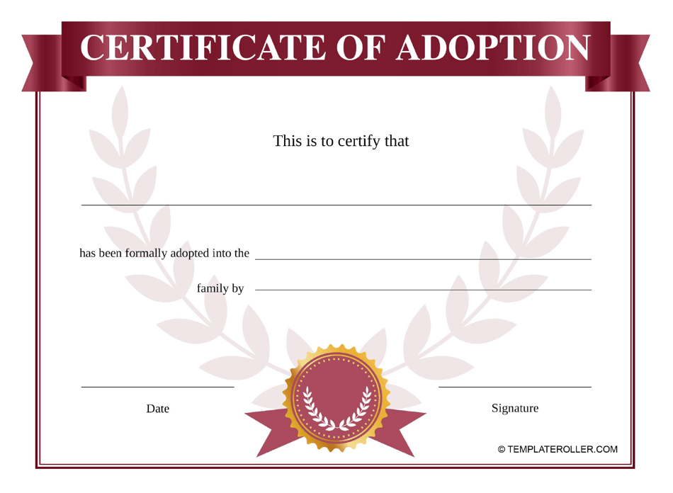 Certificate of Adoption Template - Red, Page 1