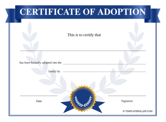 Document preview: Certificate of Adoption Template - Blue