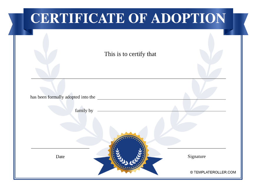 Certificate of Adoption Template - Blue