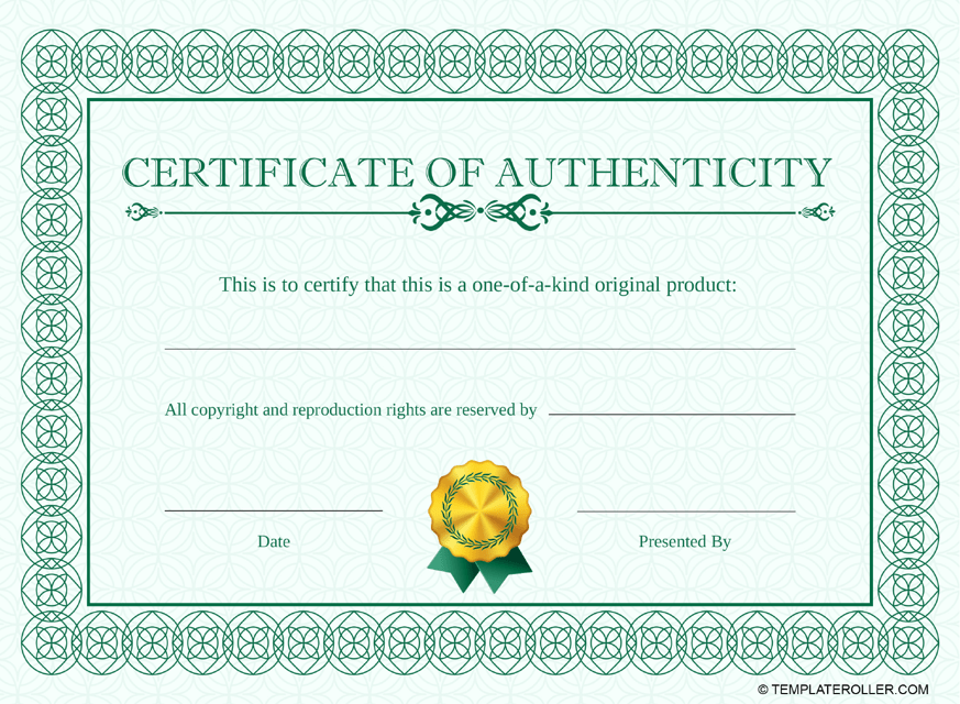 Certificate of Authenticity Template Green Download Printable PDF
