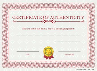 Certificate of Authenticity Template - Red