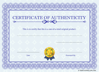 Document preview: Certificate of Authenticity Template - Blue
