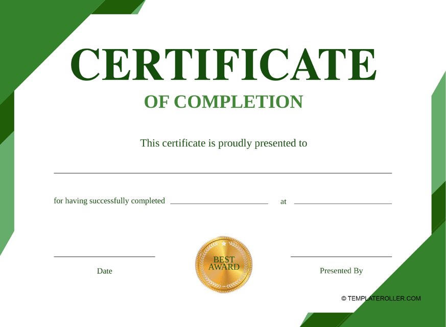 Certificate of Completion Template - Green