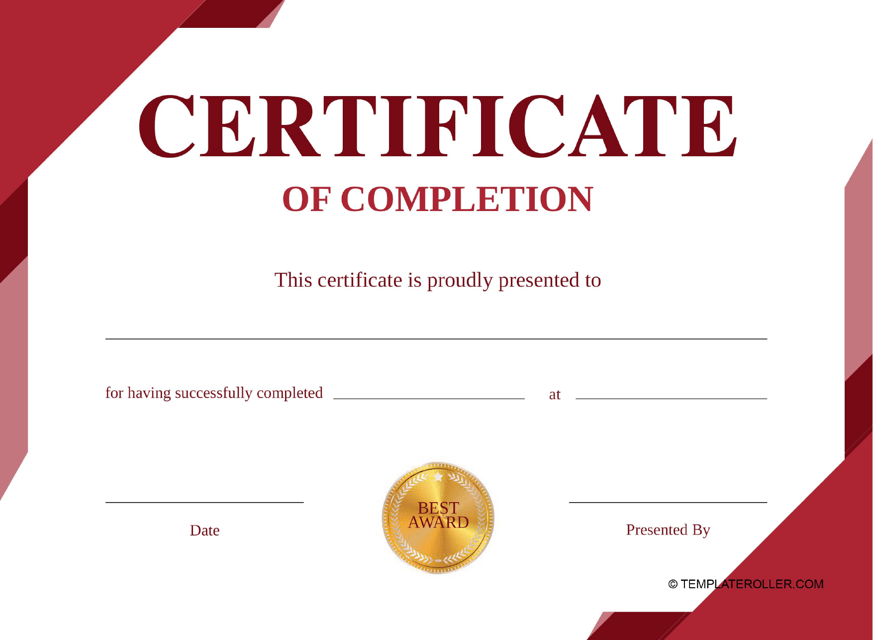 Certificate of Completion Template - Red Download Pdf
