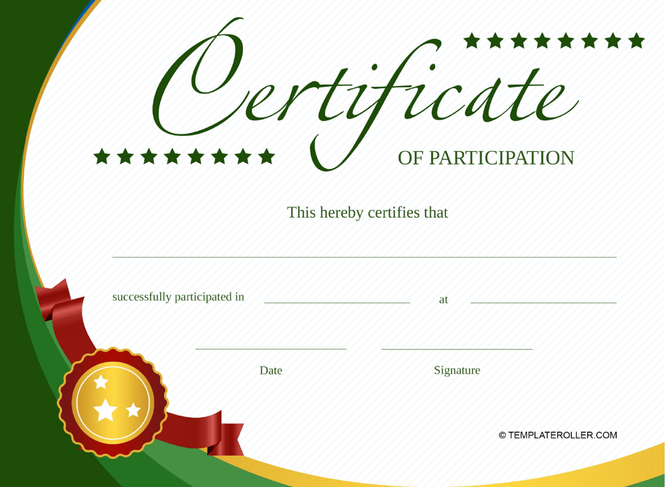Green Certificate of Participation Template