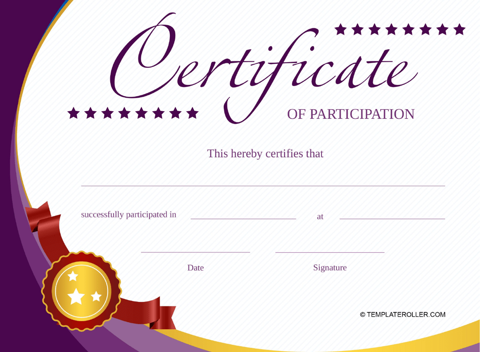 Certificate of Participation Template with Violet Background