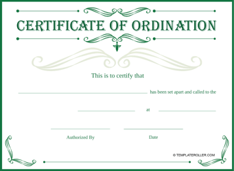 Document preview: Ordination Certificate Template - Green