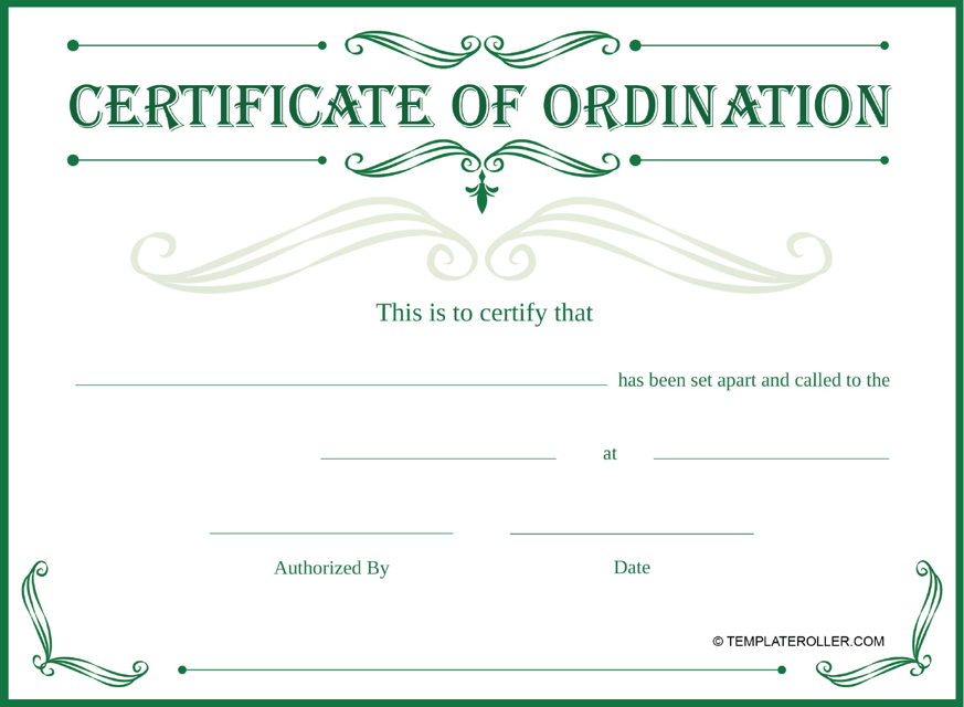 Ordination Certificate Template - Green