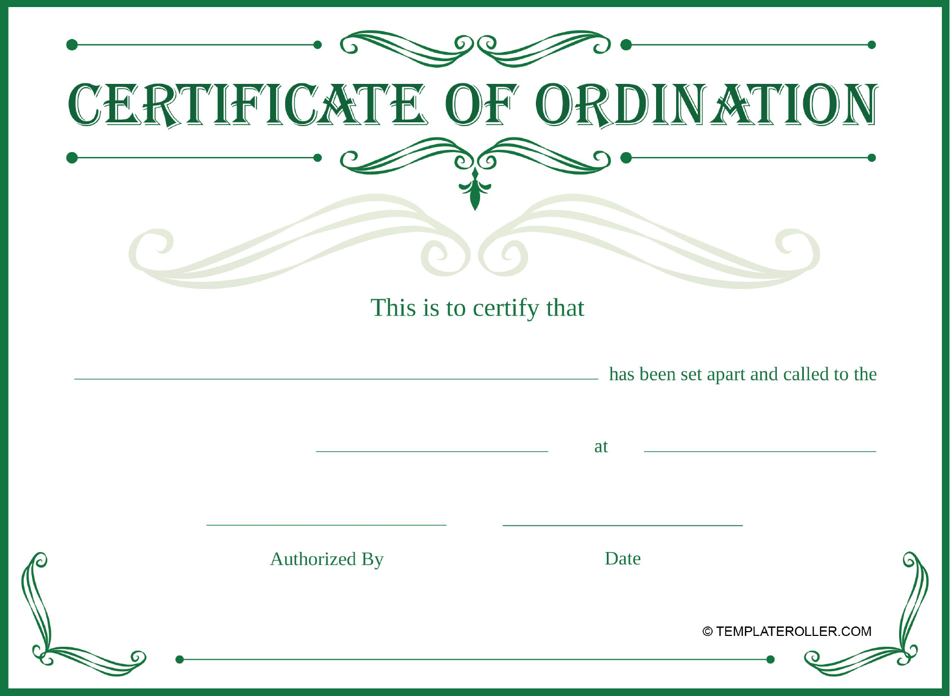 Ordination Certificate Template - Green Download Printable PDF ...